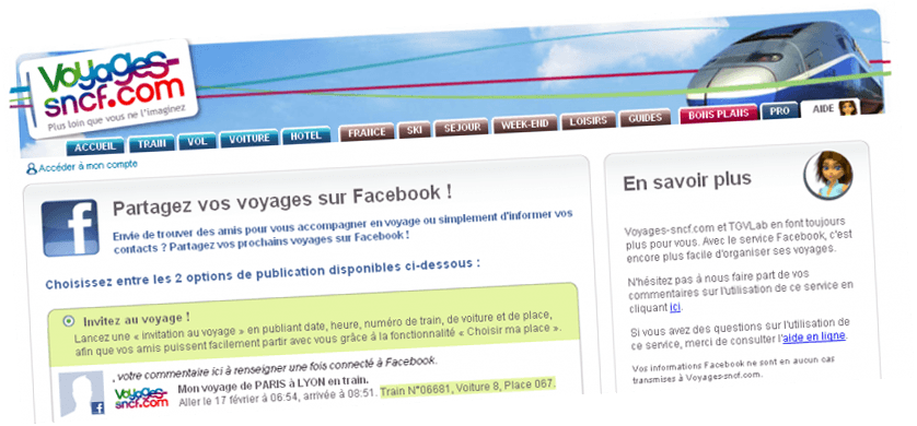 SNCF : partagez votre réservation sur Facebook