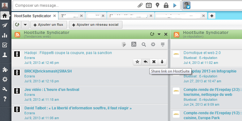 Consulter ses flux RSS avec HootSuite Syndicator Gérer ses flux RSS avec HootSuite Syndicator ?