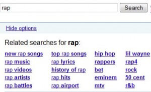 Google related searches : requête "rap"