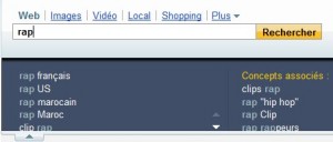 Yahoo related searches : requête "rap"