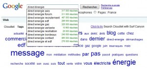 Google Suggest sur la recherche "Direct Energie"