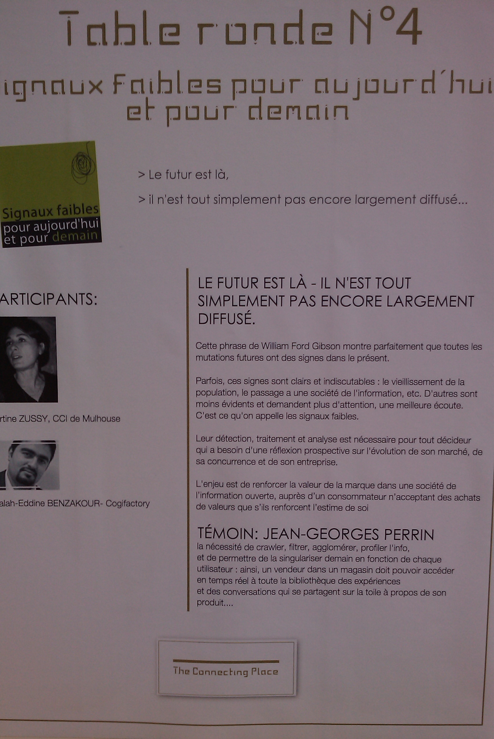 Programme de la table ronde n°4 : Signaux faibles pour aujourd'hui et pour demain 