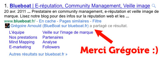 Capture d'écran de Google Social Search