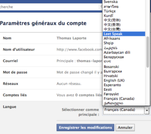 Choisir langue Facebook
