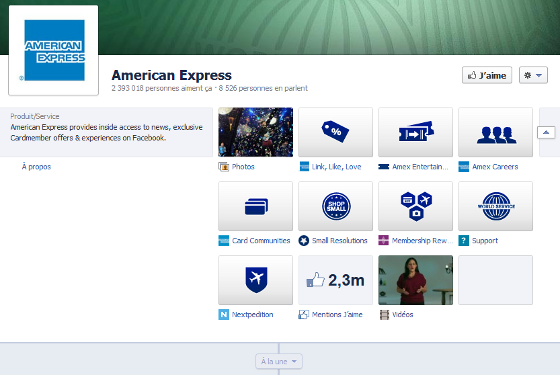 Page Facebook de American Express au format timeline