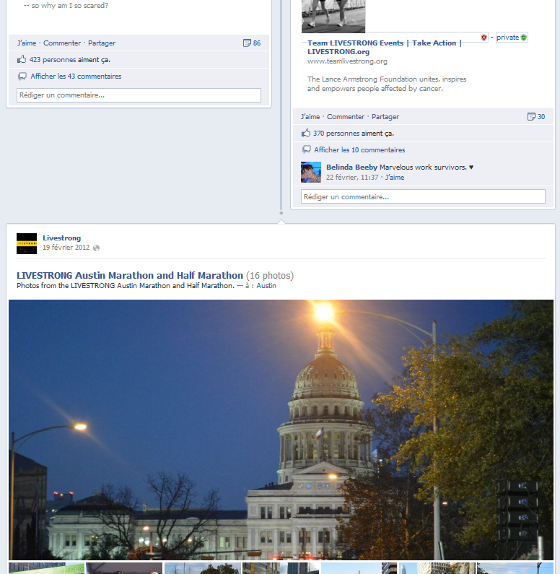 Page Facebook de Livestrong au format timeline