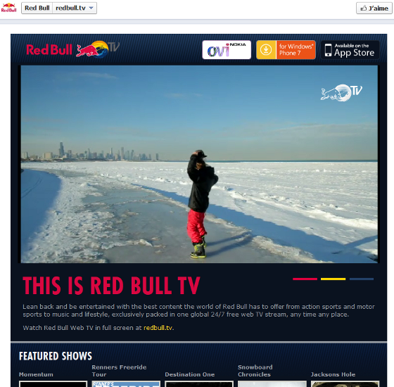 Page Facebook de Red Bull au format timeline