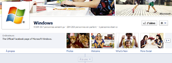 Page Facebook de Windows au format timeline