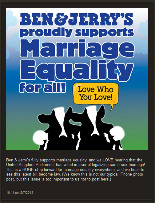 Ben & Jerry's prend position sur le mariage pour tous