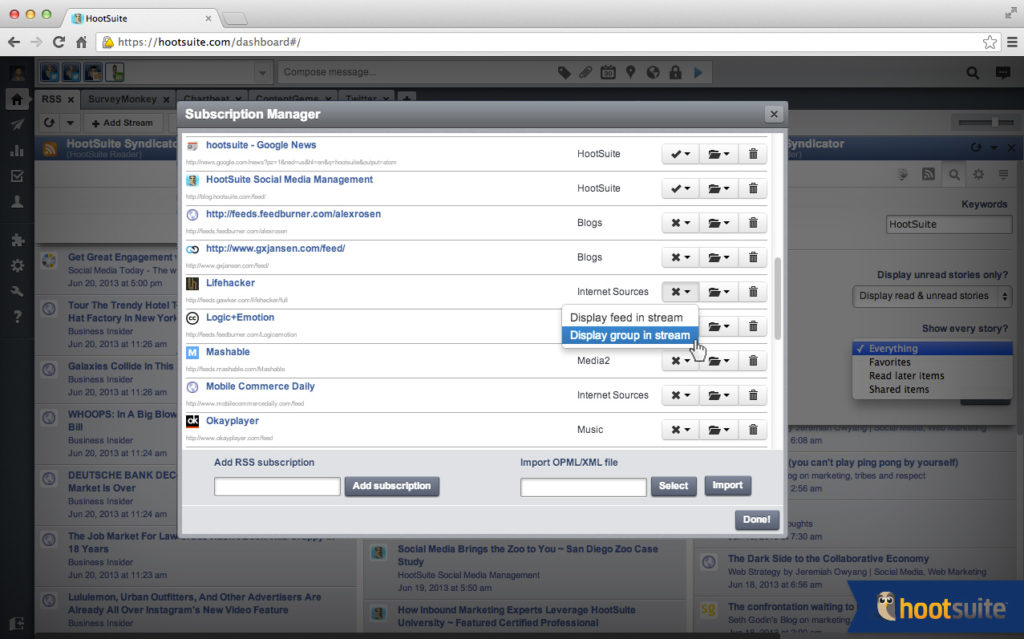 Gérer ses flux RSS avec HootSuite Syndicator