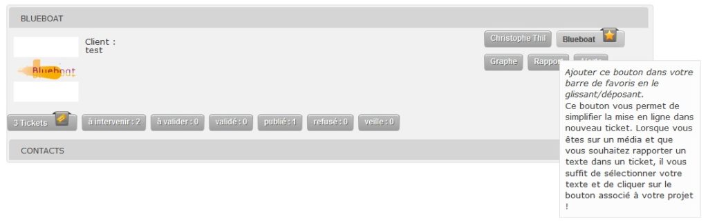Projet Blueboat : Bookmarklet permettant de créér rapidement des tickets