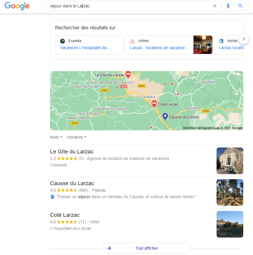 SERP : test résultats de recherche localisée