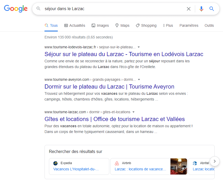 SERP : test résultat de recherche