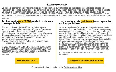 Le pay wall pour accéder au site internet