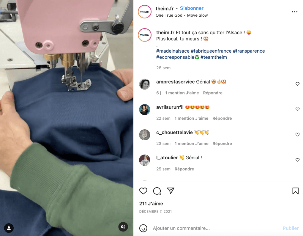 Reels sur le compte Instagram de Theim