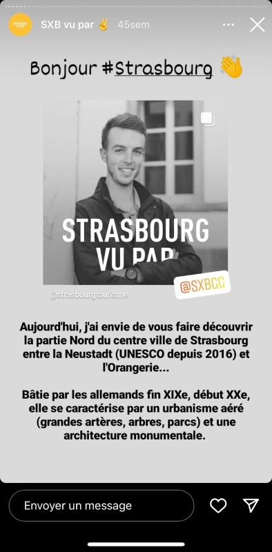 Story @strasbourgtourisme faite par l'influenceur @sxbgg